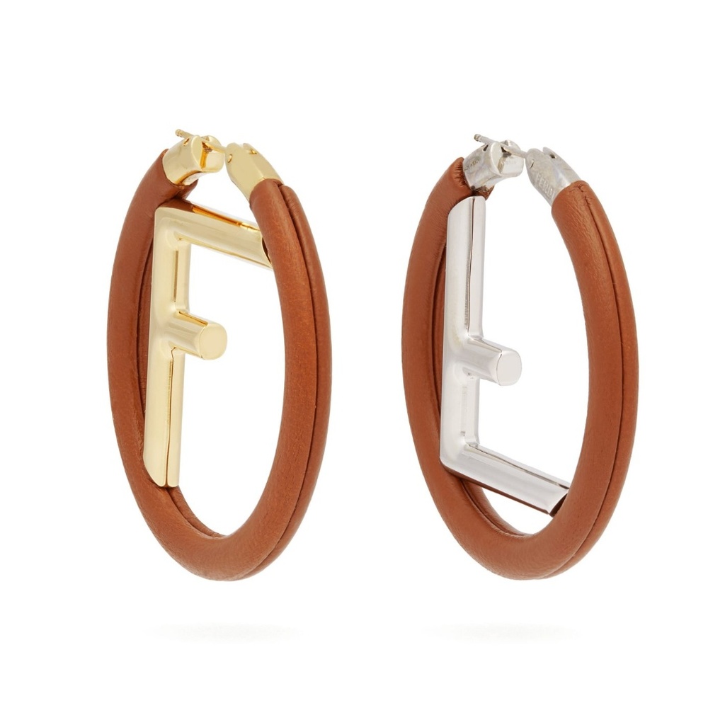 Fendi logo leather hoop earrings NWT